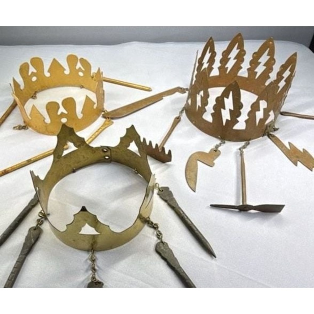 Set of 3 - Vintage Handmade Brass/Mixed Metal Santería Orisha Ritual Crowns (Co